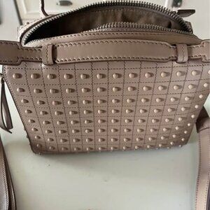 TOD’S Don Bauletto Gommini Studded Box Bag Beige Leather Crossbody